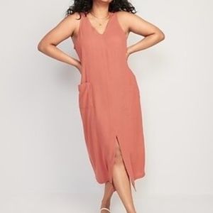 Old Navy Sleeveless Split-Front Maxi Shift Dress Women's Linen Blend NWT Size S